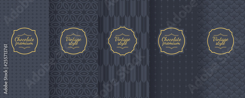 Set of dark vintage seamless backgrounds for luxury packaging design.