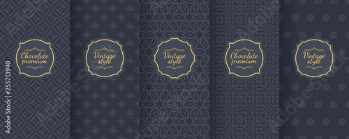 Set of dark vintage seamless backgrounds for luxury packaging design.