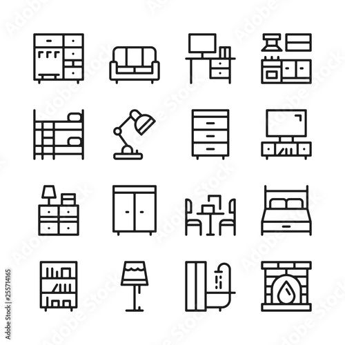 Furniture line icons set. Modern graphic design concepts, simple outline elements collection. Vector line icons