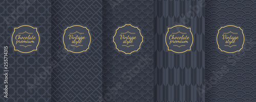 Set of dark vintage seamless backgrounds for luxury packaging design.