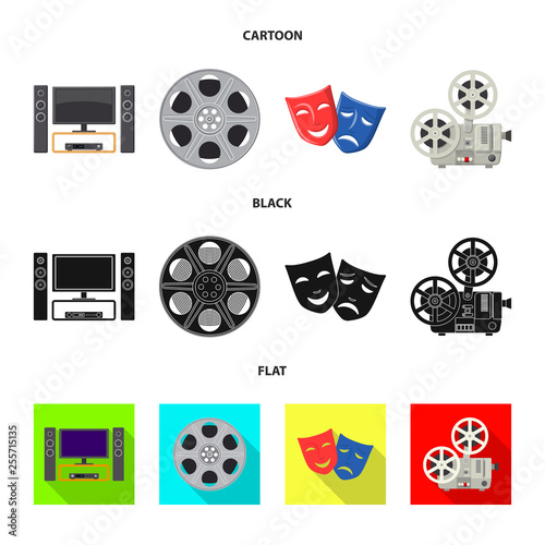 Isolated object of television and filming symbol. Set of television and viewing stock vector illustration.