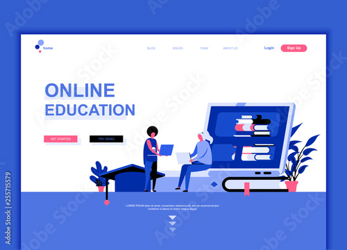 Modern flat web page design template concept of Online Education decorated people character for website and mobile website development. Flat landing page template. Vector illustration.