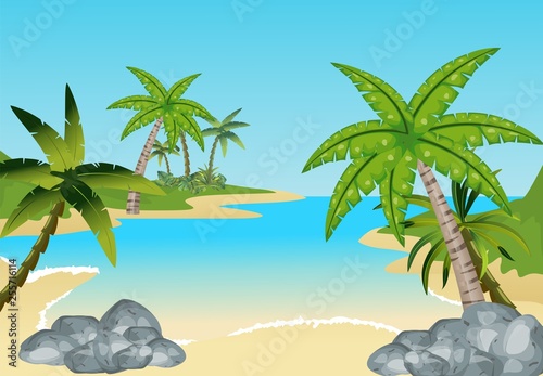On the ocean coast, tropical beach landscape vector