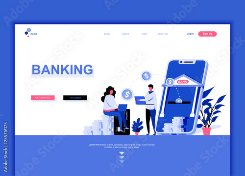 Modern flat web page design template concept of Online Banking decorated people character for website and mobile website development. Flat landing page template. Vector illustration.