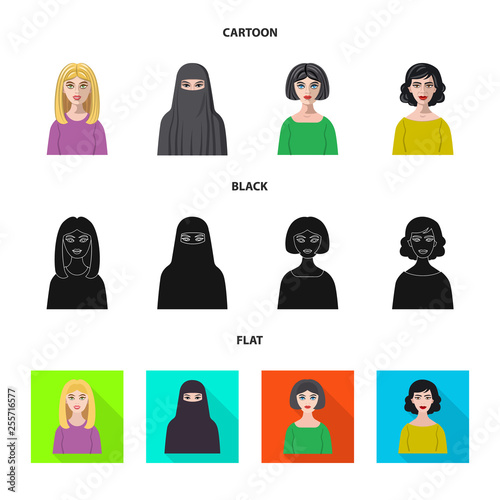 Vector design of hairstyle and profession  sign. Set of hairstyle and character  stock symbol for web.