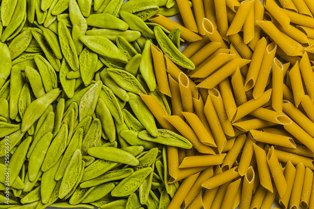 pasta on a gray background from the top view pasta on a gray background from the top view