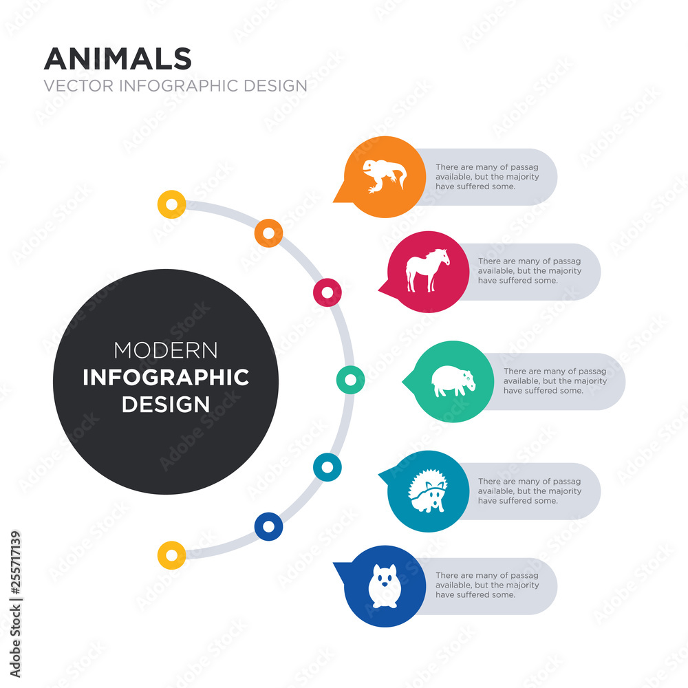 Φωτογραφία modern business infographic illustration design contains hamster, hedgehog, hippopotamus, horse, iguana simple vector icons
