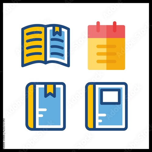 4 publication icon. Vector illustration publication set. notebook and open book icons for publication works