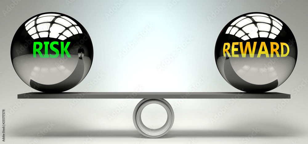 Risk and reward balance, harmony and relation pictured as two equal ...