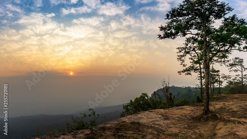 Panorama sunrise sky at viewpoint Nok Aen Cliff nature backgound