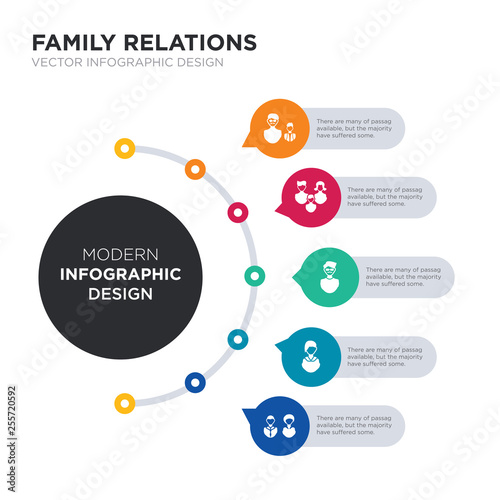 modern business infographic illustration design contains brother, cousin, ex-husband, family, father simple vector icons. set of 5 isolated filled icons. editable sign and symbols