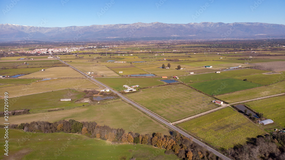 Aerial view of harvest fields