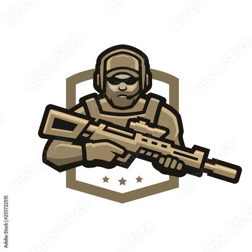 Special forces soldier. Logo, emblem. Vector illustration.