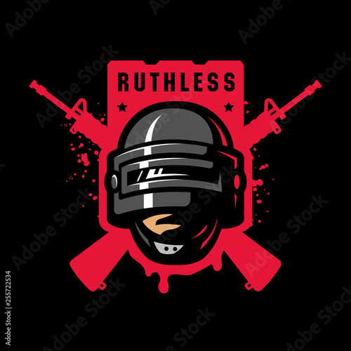 Fighter in a stormtrooper helmet, sport game logo on a dark background.