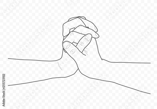 handdrown vector outline and contour illustration of hands with fingers in different gestures with open palms