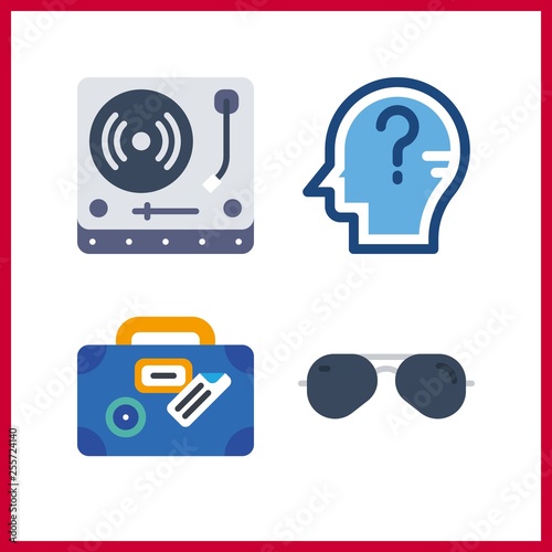 4 hipster icon. Vector illustration hipster set. sunglasses and suitcase icons for hipster works