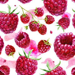 Papier peint photo Fruits aquarelle patrons Framboises roses aquarelle motif botanique  © Margosoleil