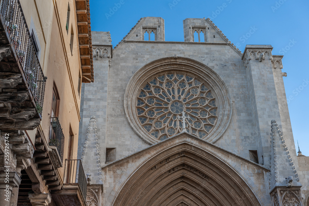 Details of the facade of the cathedral of Tarragona, Catalonia, Spain
