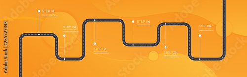 Road map and journey route infographics template. Winding road timeline illustration. Flat vector illustration. Eps 10