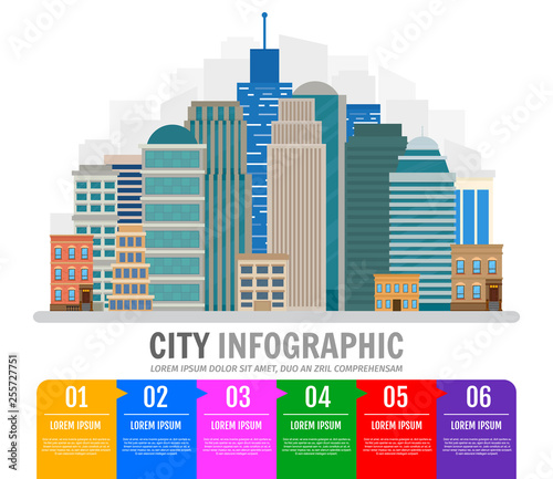 City infographic. Design template urban landscape. Vector illustration Flat style.