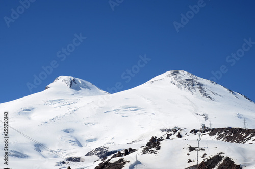 Mountains with peaks covered with snow  Elbrus and the Caucasus