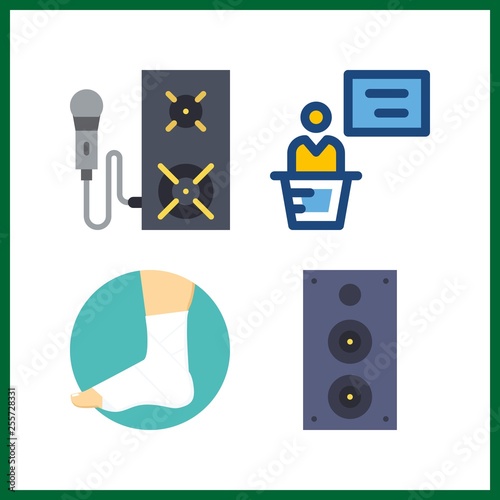 4 training icon. Vector illustration training set. sprain and speaker icons for training works