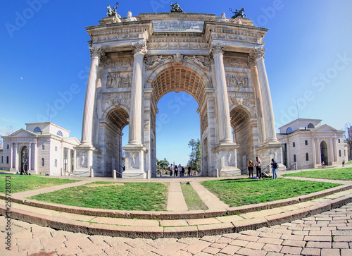 Milan - Italy, arches of peace, the grandiose monument that marks one side of the park