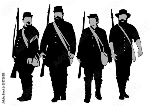 American soldiers in uniform of civil war times on white background