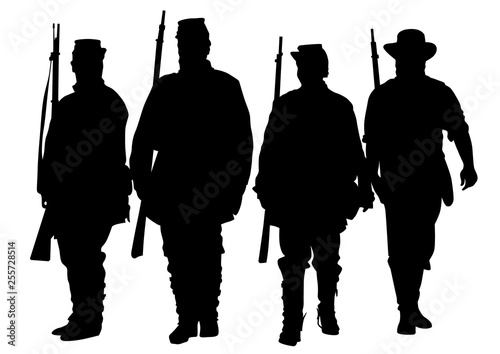 American soldiers in uniform of civil war times on white background