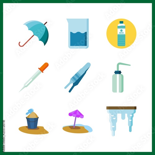 9 drop icon. Vector illustration drop set. bucket and beaker icons for drop works