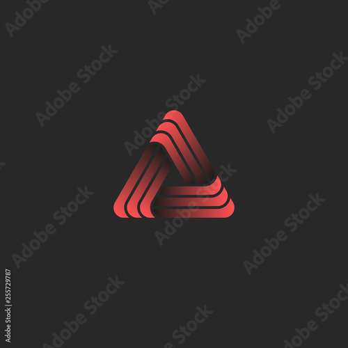 Triangle logo creative geometric shape, union symbol, modern coral gradient color stripes style