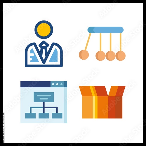 4 creative icon. Vector illustration creative set. sitemap and packaging icons for creative works
