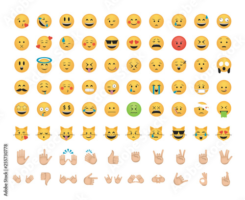 Set of emoticon vector with hand