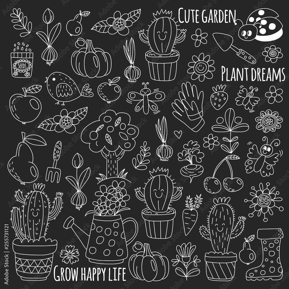 Vector pattern for backgrounds. Cute gardening. Icons for banners. Vector pattern for backgrounds. Cute gardening. Icons for banners.