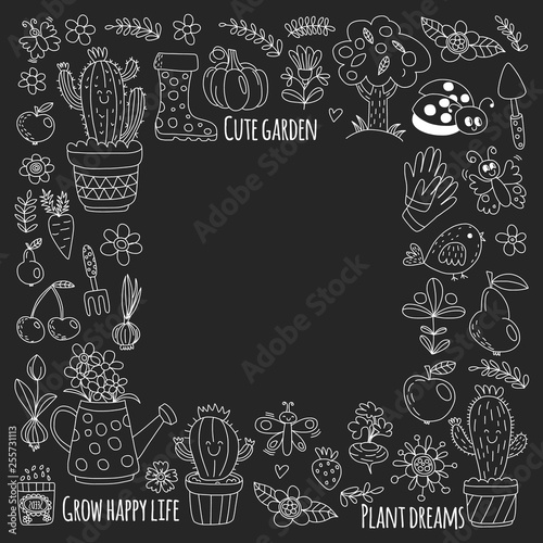 Vector pattern for backgrounds. Cute gardening. Icons for banners.