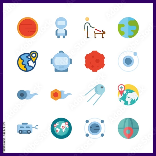 16 earth icon. Vector illustration earth set. meteorite and planet icons for earth works