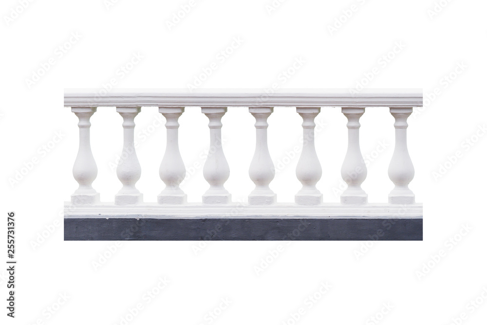 Classic white baroque balustrade isolated on white background, railing