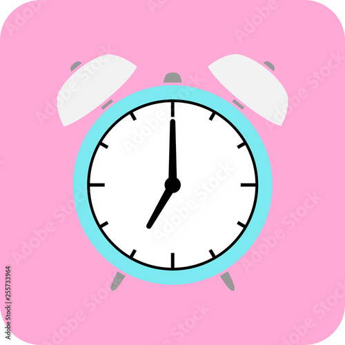 Alarm clock icon on pink background.