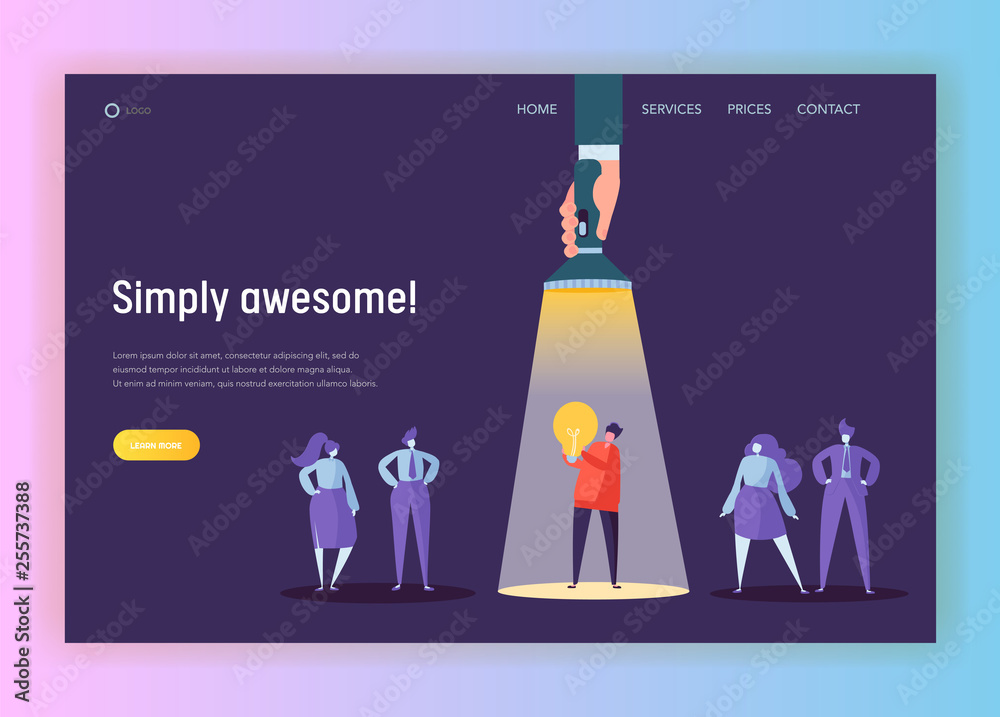Recruitment Career Leadership Creative Idea Concept Landing Page. Flashlight Pointing to Male