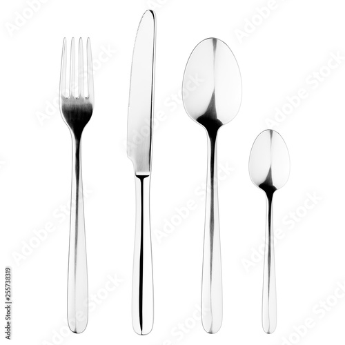 fork, knife, spoon, teaspoon, cutlery on white background, isolated, clipping path