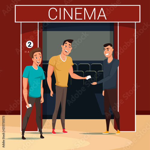 Friends going to cinema flat vector illustration