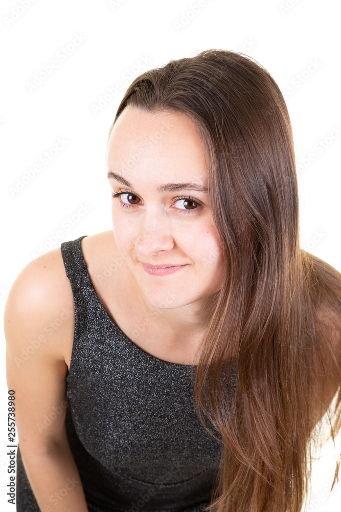 portrait of beautiful young woman on white background portrait of beautiful young woman on white background