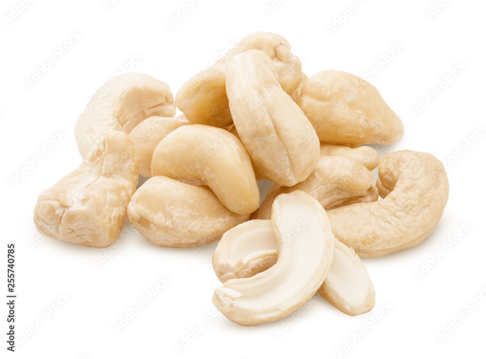 cashew nut isolated on white background, clipping path, full depth of field