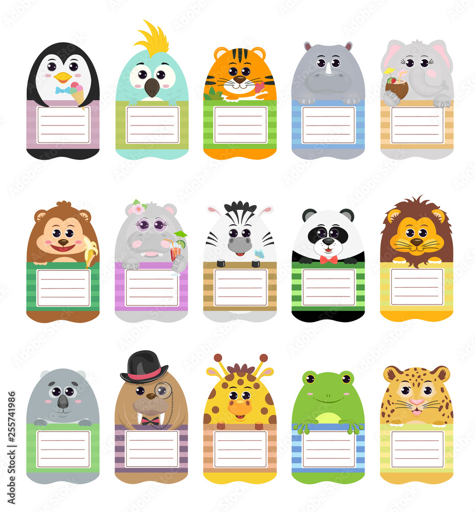 Label set with animals for notebook note paper and sticker Label set with animals for notebook note paper and sticker