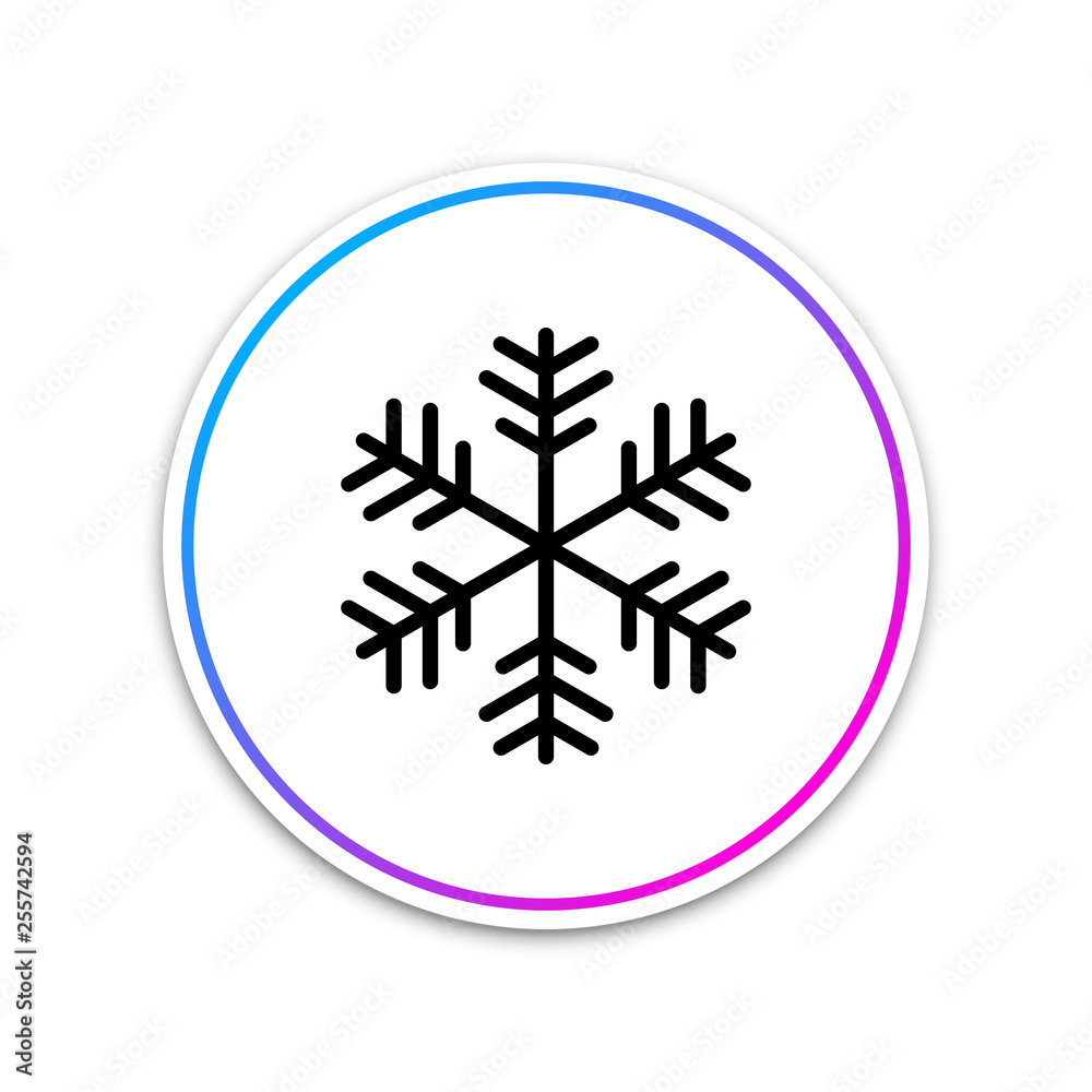 Snowflake icon isolated on white background. Circle white button. Vector Illustration