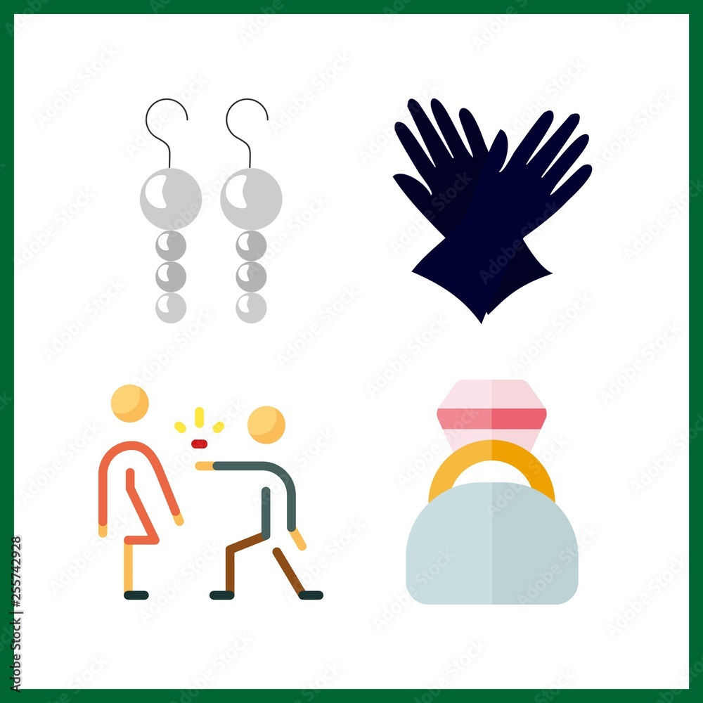 4 ring icon. Vector illustration ring set. gloves and engagement ring icons for ring works