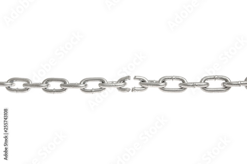 Broken chain on white background