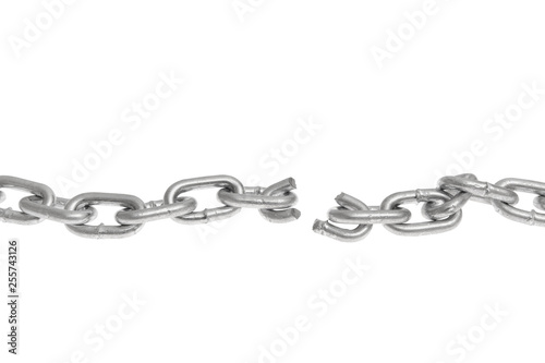 Broken chain on white background