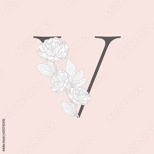 Vector Blooming Floral Initial V Monogram and Logo