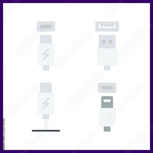 4 usb icon. Vector illustration usb set. usb cable icons for usb works